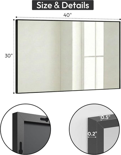 30" x 40" Matte Black Wall Mirror, 40" x 30" Metal Framed Rectangular Decor, Vertical/Horizontal Accent Mirror for Fireplace & Bathroom Vanity