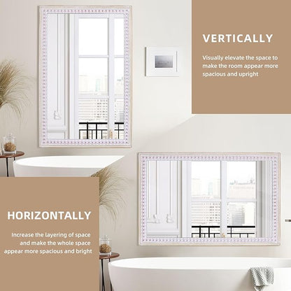 35x23 Inch Rustic Farmhouse Rectangle Mirror for Bathroom Over Sink, Wooden Boho Decorative Mirrors for Wall, Entryway, Living Room, Bedroom (Vertical/Horizontal)