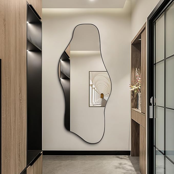 Irregular Mirror Full Length, 67"x31" Asymmetrical Tempered Glass Mirrors, Modern Large Organic Frameless Mirrors for Living Room Bedroom Hallway Entryway, Horizontal or Vertical Hanging