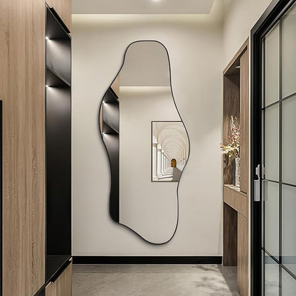 Irregular Mirror Full Length, 67"x31" Asymmetrical Tempered Glass Mirrors, Modern Large Organic Frameless Mirrors for Living Room Bedroom Hallway Entryway, Horizontal or Vertical Hanging