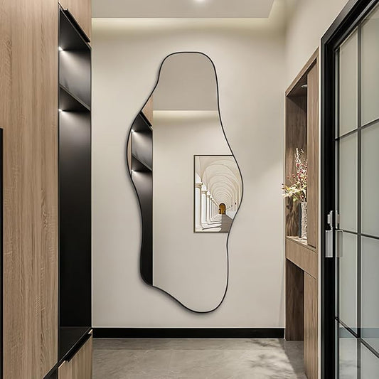 Irregular Mirror Full Length, 67"x31" Asymmetrical Tempered Glass Mirrors, Modern Large Organic Frameless Mirrors for Living Room Bedroom Hallway Entryway, Horizontal or Vertical Hanging