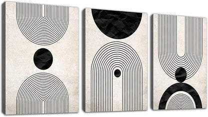 arteWOODS Wall Art Canvas Set Mid Century Boho Pictures Modern Abstract Geometric Wall Decor Minimalist Black Beige Bohemian Canvas Painting Artwork for Living Room Bedroom Office 12"x16"x3