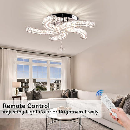 19.7" Dimmable Crystal Chandeliers Modern Crystal Ceiling Light Fixtures Acrylic 5 Arms Led Flush Mount Ceiling Light Lamp for Dining Room Living Room Bedroom Hallway Remote Control