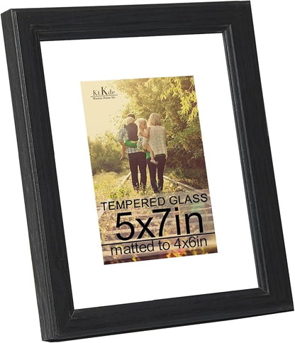 KTKDE 5x7 Picture Frame, Photo Frame Black with Real Glass for Picture 4x6 photo with Mat or 5x7 photo without Mat, Composite Wood Picture Frames for Table Top and Wall best gift