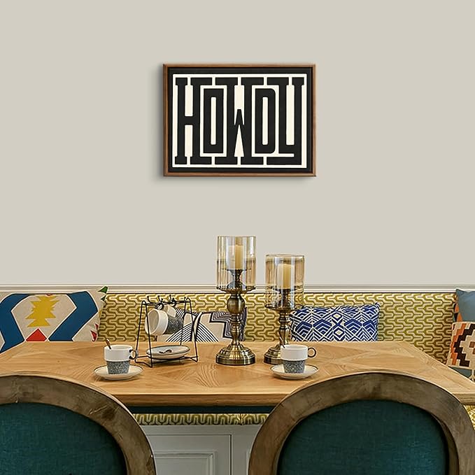 QIYFFBN Framed Funky Western Wall Decor Black and White Howdy Wall Art Big Texas Modern Canvas Picture Southwestern Country Ranch Sign Print Trendy Cowgirl Cowboy Farmhouse Art(24x36in Framed)