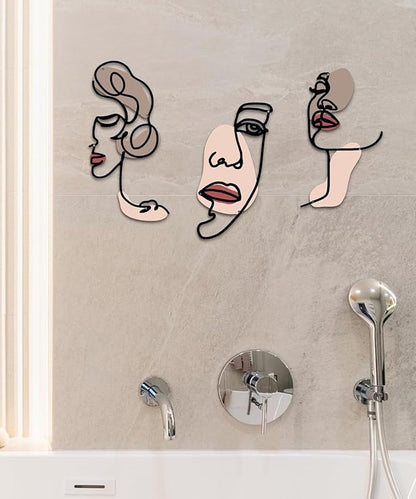 Putuo Decor Abstract Face Metal Wall Art Set of 3, Modern Line Art Wall Decor, Minimalist Metal Sculpture for Living Room Bedroom Bathroom