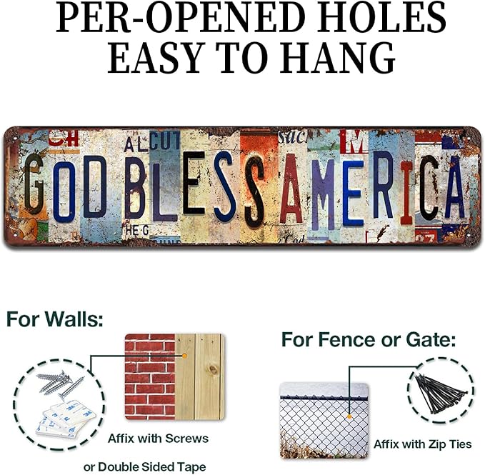 God Bless America Vintage Metal Tin Sign - Rustic Patriotic Wall Art for Home, Office, Farmhouse, Garage Décor - 4x16 Inch