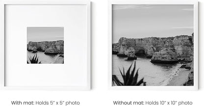 HAUS AND HUES 10x10 White Metal Frame Matted to 5x5 - Vertical & Horizontal Hanging, Shatterproof Plexiglass - Ideal for Home, Room, Office (10x10 in, White, Set of 1)