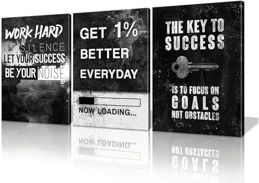 KAWAHONE Success Canvas Wall Art for Home Office Workplace, Perseverance Leader Canvas Quotes Motivate Success Positive Poster Framed Motivation Gift Ready to Hang