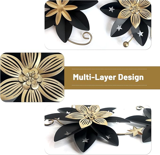 LIFFY Metal Leaf Wall Art (Black & Gold 2)