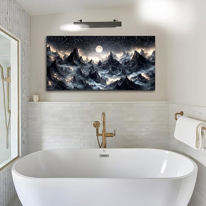 SERIMINO Large Wall Art for Living Room, Mountain Landscape Wall Decor, Fantasy Abstract Art Prints, Moonlit Night Black Canvas Painting, Cool Modern Pictures Home Decor for Bedroom 24"X48"