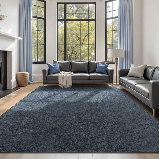 FinRèc Low Pile 6x9 Washable Area Rugs for Bedroom Living Room, Thin Rug Solid Color, Non-Slip Carpet Indoor for Home Decor (Grey Blue/White)