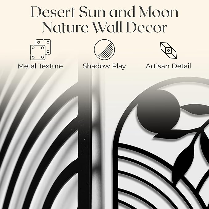 GALLERY GRACE Metal Wall Art Decor – 11" x 16", 4Pc Single Line Abstract Wall Art for Living Room, Bedroom, Office – Boho Minimalist Black Wall Decor Featuring Sun, Moon, Landscape & Desert Panels