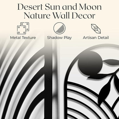 GALLERY GRACE Metal Wall Art Decor – 11" x 16", 4Pc Single Line Abstract Wall Art for Living Room, Bedroom, Office – Boho Minimalist Black Wall Decor Featuring Sun, Moon, Landscape & Desert Panels