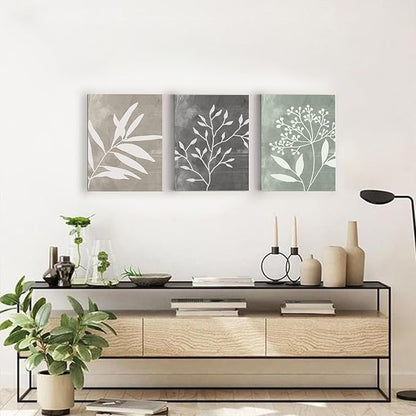 Vintage Botanical Wall Art Set of 3 Prints,Boho Framed Canvas Wall Art,Minimalist Floral Art Boho Wall Decor Living Room,Sage Green Grey Beige Netural Plant Wall Paintings for Bedroom Bathroom Decor,12"x16"