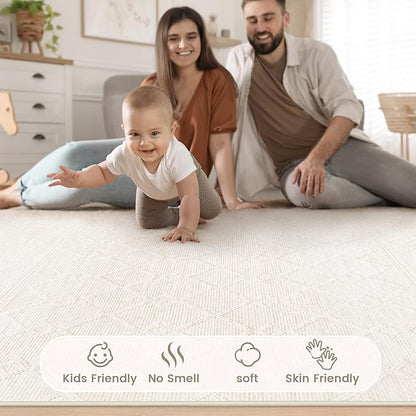 5x7 Area Rugs Living Room: Washable Boho Geometric Moroccan Rug Neutral Modern Farmhouse Indoor Soft Non Slip Ultra Thin Printed Pattern Carpet for Dining Room Bedroom Nursery Home (Beige, 5'x7')