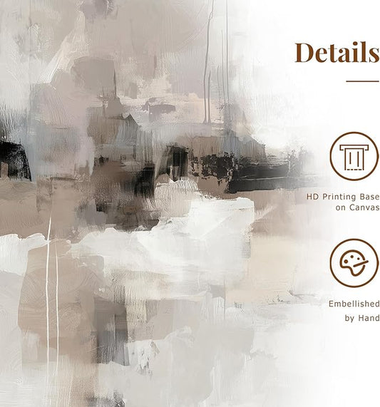 Abstract Neutral Textured Framed Canvas Wall Art Set, Minimalist Wall Decor Art Prints, Modern Gray Beige Wall Painting Artwork for Living Room,Bedroom,Dining Room,Office, 16"x24"x3