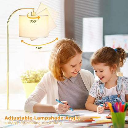 Ambimall Arc Floor Lamp with Remote and Stepless Dimmable Bulb, Colors Temperature & Brightness Adjustable, Floor Lamps for Living Room（White Shade & Gold Pole）