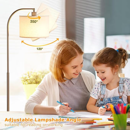 Ambimall Arc Floor Lamp with Remote and Stepless Dimmable Bulb, Colors Temperature & Brightness Adjustable, Floor Lamps for Living Room（Deep Beige Shade & Brown Pole）