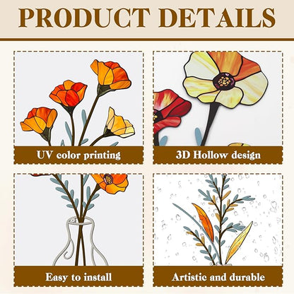 Tumwisk 3 Pieces Metal Flowers Wall Arts - Minimalist Orange Flower Wall Decor for Rustic Farmhouse Kitchen Bedroom Living Room Vintage Decorative Floral Art Housewarming Gifts