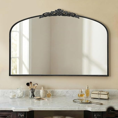 Micasso Large Vintage Black Mirror: 48"x33" French Baroque Antique Arched Mirror - Traditional Ornate Decorative for Wall/Fireplace/Mantel/Entryway/Bathroom/Hallway - Home Decor for Living Room