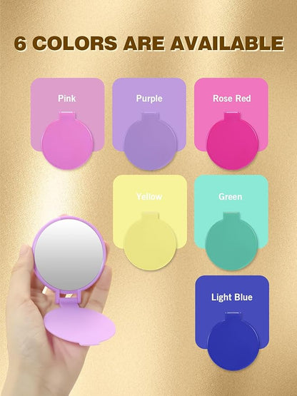 Qislee Compact Mirror Bulk, Pocket Small Mini Folding Mirrors for Purse, 96 Packs (6 Colors)