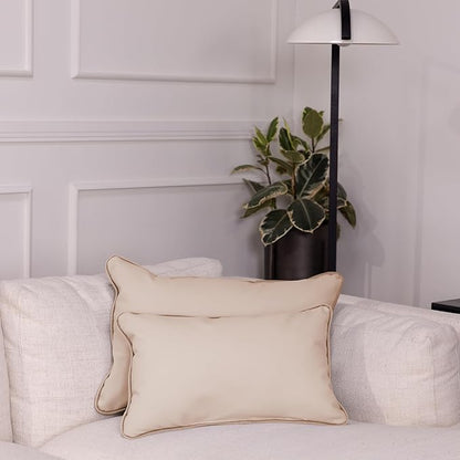 FDP 12" x 20" Velvet and Vinyl Rectangle Lumbar Pillow Set with Piping Decorative Throw Pillow for Home Dcor in Living Room, Bedroom or Lounge (2-Pack) - Beige, 15163-340