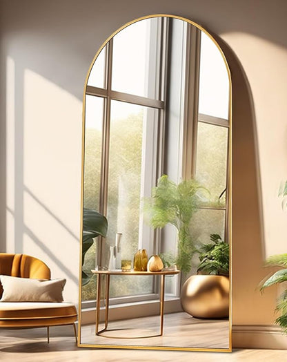 ITSRG Floor Mirror, Full Length Mirror with Stand, Arched Wall Mirror, 27"x71"Mirror Full Length, Gold Floor Mirror Freestanding, Wall Mounted Mirror for Bedroom Living Room, Gold