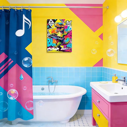 12x16 Inch Graffiti DJ Dinosaur Canvas Wall Art Prints, Colorful Music T-Rex with Turntable & Sunglasses Pop Decor, Vibrant Street Wall Photo for Teen Boy Game/Living Room, Funny Kids Bedroom Poster