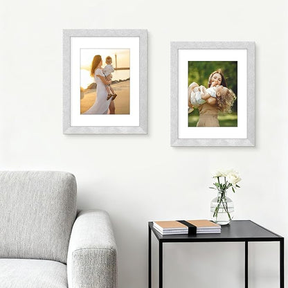 Picrit 8.5x11 Picture Frame Set of 12, Display 6x8 with Mat or 8.5 x 11 without Mat, Photo Frames for Wall Mounting or Table Top Display, Silver