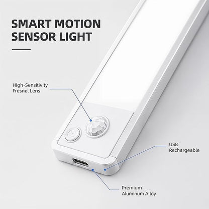 Under Cabinet Motion Sensor Lighting: 10 Inch Dimmable Rechargeable Lights Indoor - Battery Operated Lights - Undercabinet Closet Light Magnetic Led Light for Kitchen Home Bathroom Counter 3 Pack