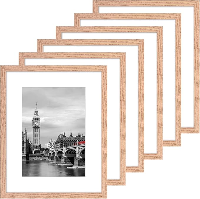 Fixwal 8x10 Picture Frame Set of 6 with Shatter Resistant Plastic Glass, Thin Border and Light Weight Photo Frames for Wall or Tabletop Display, Gift for Mother's Day, Father's Day, Natural