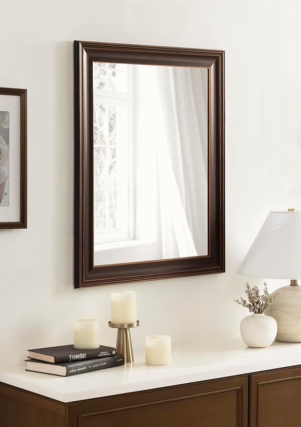 Kate and Laurel Galiano Traditional Framed Rectangle Bathroom Vanity Mirror, 23 x 29, Bronze, Classic Rectangular Bathroom Mirror for Over Sink or for Use as Entryway or Living Room Decor