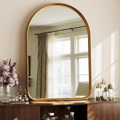 Arched Bathroom Mirror - 38x26 Inch Gold Bathroom Mirror for Wall - Aluminum Alloy Framed Mirror - Arched Top Bathroom Vanity Mirror for Living Room, Bedroom, Mantel, Entryway, and Hallways