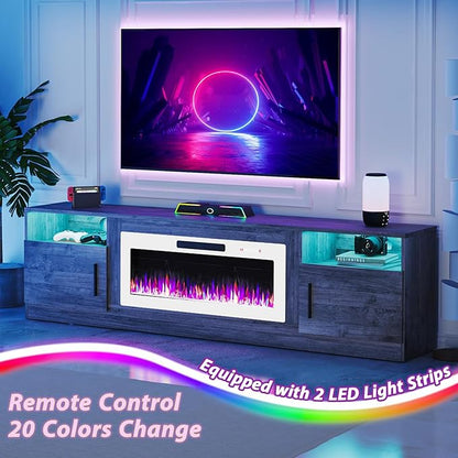 Tavata 80" Fireplace TV Stand, Modern LED Light Entertainment Center with Storage and 36" Fireplace, Media TV Console for TVs Up to 90", Fire Place TV Stands for Living Room, Grey+White