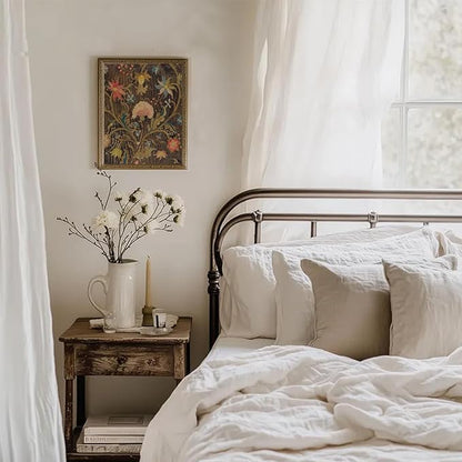 uniro Vintage Wall Art Prints Abstract Botanical Canvas Oil Painting, Retro Floral Pattern Poster Artwork for Gallery Bedroom Bathroom Decor (8" x 10"-UNFRAMED)