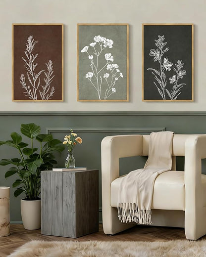 Drsoum Vintage Botanical Flower Boho Framed Wall Art Retro Floral Prints Wildflower Bohemain Neutral Rustic Artwork Kitchen Bedroom Ready to Hang 16x24in Natural Framed