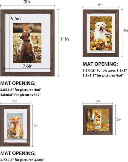 Egofine Picture Frame Set 12 Pack, Picture Frames Collage Wall Decor with Two 8x10, Four 5x7, Four 4x6, Two 4x4 for Wall and Tabletop, Made of Solid Wood, Covered by Plexiglass, Rustic Brown