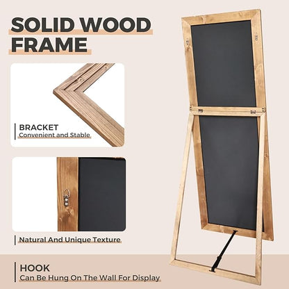 65"x22" Full Length Mirror Solid Wood Frame Floor Mirror with Stand for Living Room, Bedroom Hanging Standing or Leaning, Wood Color
