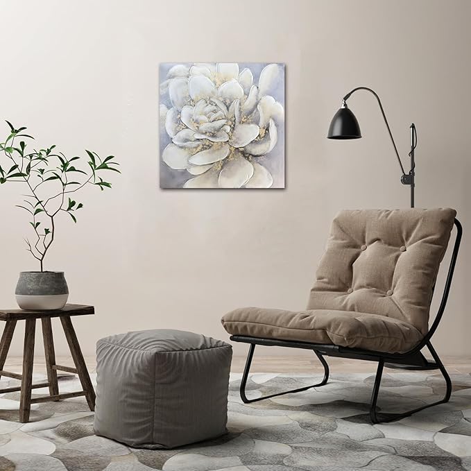 Waowumar Flowers Canvas Wall Art Gray and Gold Magnolia Pictures Contemporary Floral Textured Painting for Bedroom Living Room Decor