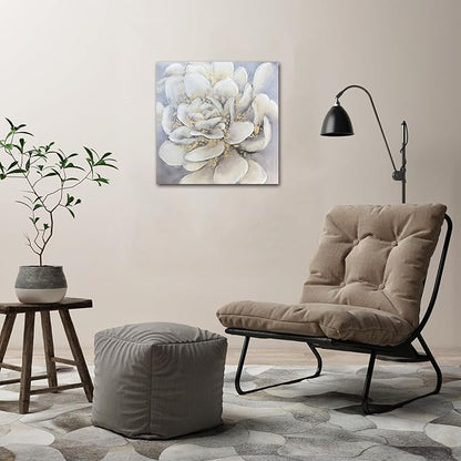 Waowumar Flowers Canvas Wall Art Gray and Gold Magnolia Pictures Contemporary Floral Textured Painting for Bedroom Living Room Decor