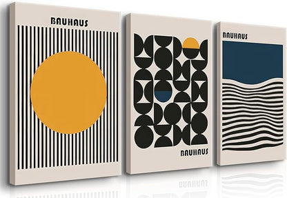 3Pcs Bauhaus Style Wall Art Bohemian Abstract Wall Decor Minimalist Canvas Mid Century Moderngeometry Poster Prints Painting Picture Suitable for Living Room Bedroom （12x16 Canvas）