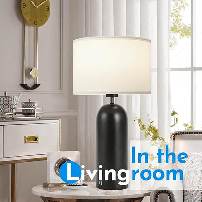 MoMyofdy 22-inch Tall Table Lamps - Set of 2 Black & White Touch Control 3-Way Dimmable Lamps with USB A+C Ports for Bedroom or Living Room