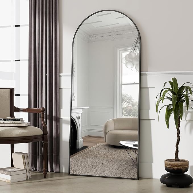 BEAUTYPEAK 65"x24" Full Length Mirror, Arch Full Body Floor Mirror, Wall Mirrors Hanging or Leaning Arched-Top with Stand for Bedroom, Living Room, Dressing Room, Black