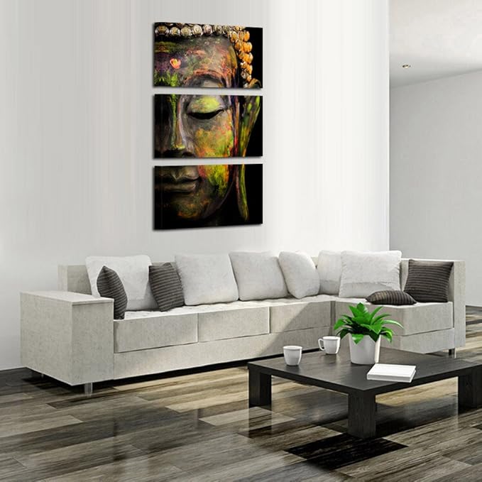 KREATIVE ARTS - Modern Buddha Head Portrait Painting Printed On Canvas Religion Wall Art Triptych Canvas Painting Home Decoration Wall Murals Ready to Hang