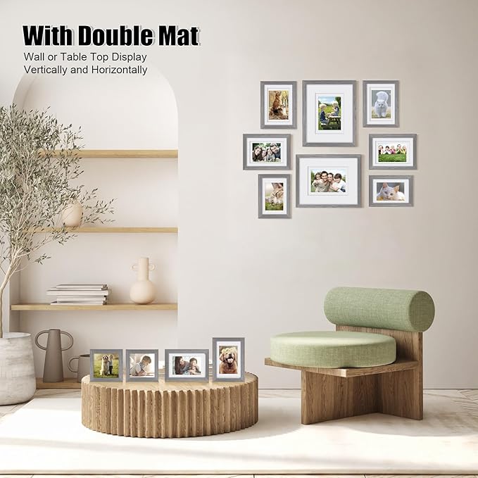 Egofine Picture Frame Set 12 Pack, Picture Frames Collage Wall Decor with Two 8x10, Four 5x7, Four 4x6, Two 4x4, Photo Frames for Wall and Tabletop, Made of Solid Wood, Covered by Plexiglass, Oak Grey