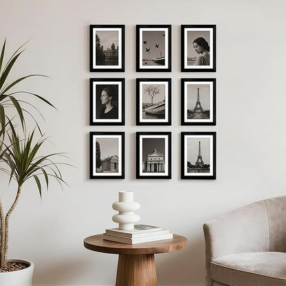 4x6 Picture Frame Set of 9, Display Pictures 3.5x5 with Mat or 4x6 without Mat, Multi Collage Gallery Square Photo Frames for Wall or Tabletop, Black
