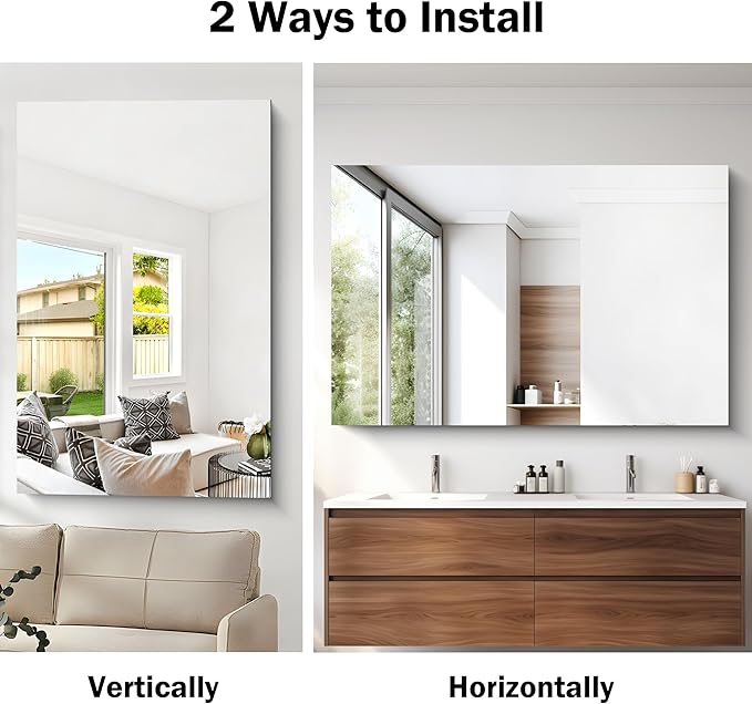 CILIBER Frameless Mirror, 55x36 Mirrors for Wall, Large Bathroom Mirror for Over Sink, Rectangle Frameless Vanity Mirror with Polished Edge, 3mm Tempered Glass, Hangs Horizontally or Vertically