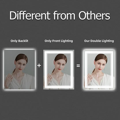 24x36 Inch LED Bathroom Mirror wiht Lights, Backlit and Front Lighted Bathroom Mirror,Anti Fog, Dimmable LED Vanity Mirror