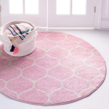 Unique Loom Trellis Frieze Collection Area Rug - Rounded (4' 1" Round, Light Pink/ Ivory)
